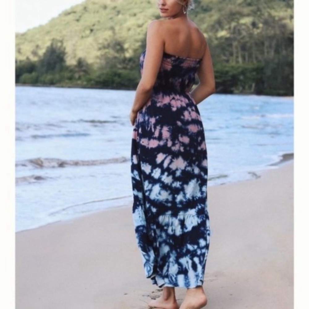 Blue and Pink Tie Dye Anthropology Strapless Dress